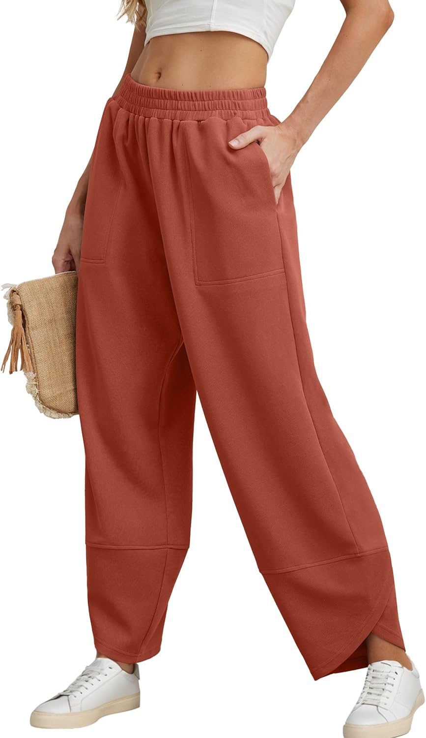 FREEOAK Womens Wide Leg Harem Pants Casual Loose Elastic Waist Solid Color Comfy Palazzo Lounge Baggy Sweatpants with Pockets