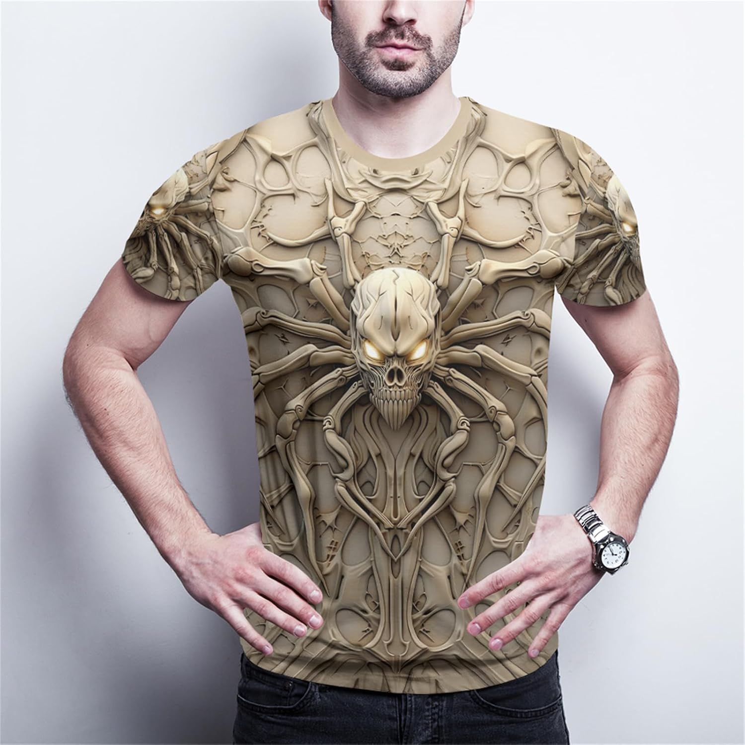 Wifru Graphic Tees Men S-3XL Skull Skeleton Print Personality Short Sleeve T-Shirt Novelty Pattern Vintage Funny Casual Shirt