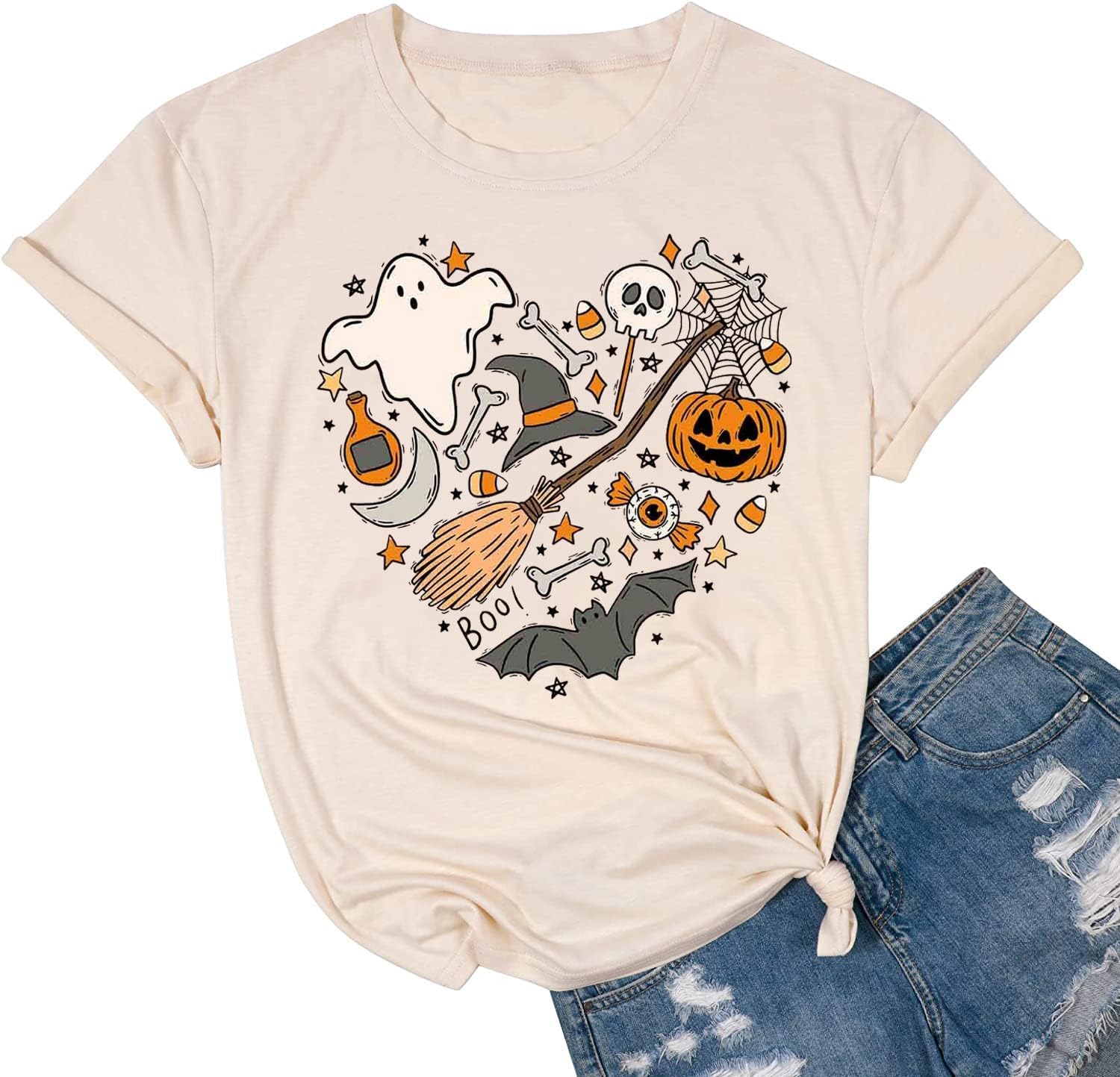Halloween Teacher Shirts for Women Read More Books Ghost Shirt Spooky Bookish Halloween Shirts Short Sleeve Fall Tee Top