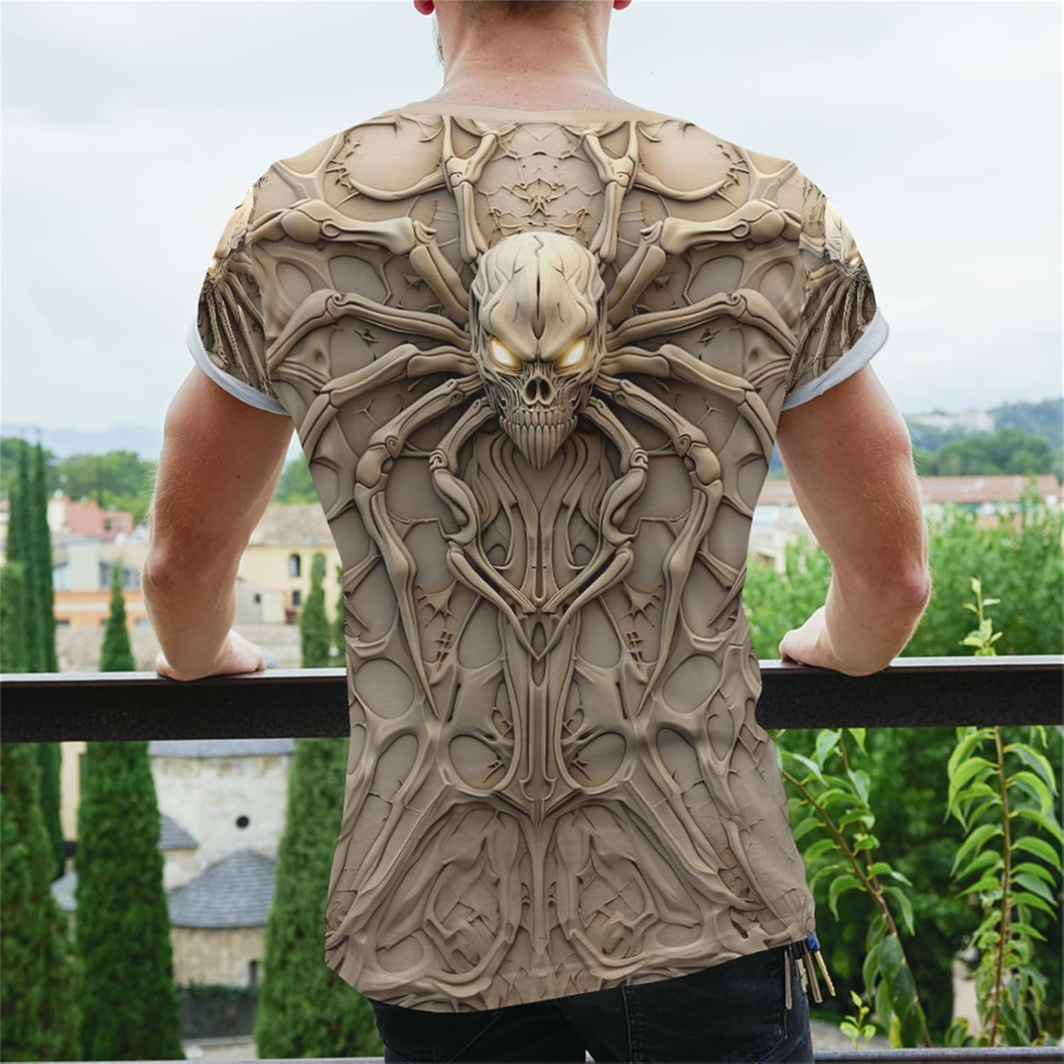 Wifru Graphic Tees Men S-3XL Skull Skeleton Print Personality Short Sleeve T-Shirt Novelty Pattern Vintage Funny Casual Shirt