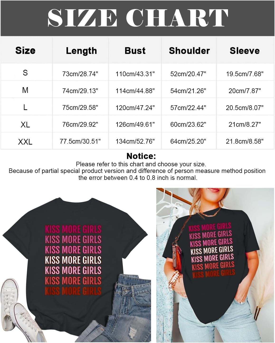 Lesbian Pride Shirt Women Kiss More Girls Shirts for Lesbian Romance LGBT Lovers Funny Letter Print Tee Tops