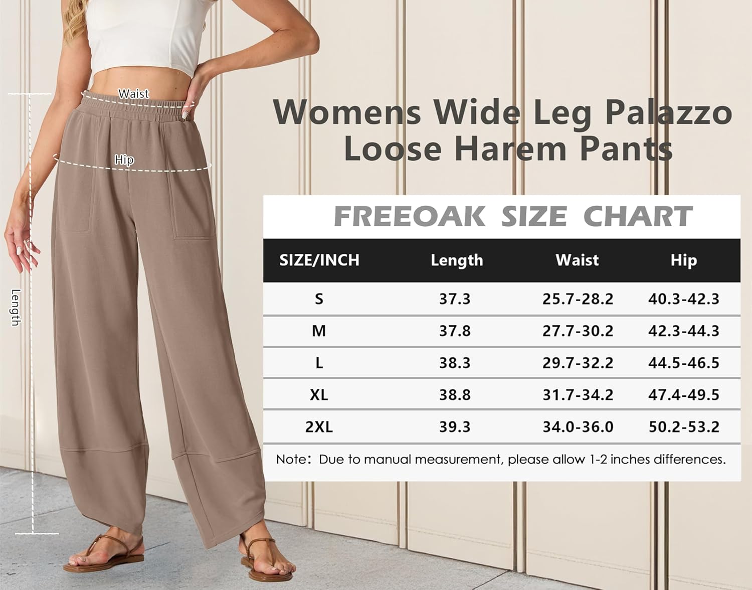 FREEOAK Womens Wide Leg Harem Pants Casual Loose Elastic Waist Solid Color Comfy Palazzo Lounge Baggy Sweatpants with Pockets