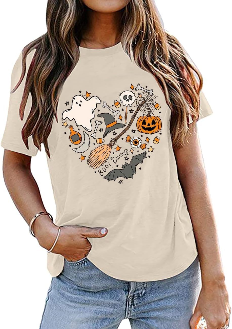 Halloween Teacher Shirts for Women Read More Books Ghost Shirt Spooky Bookish Halloween Shirts Short Sleeve Fall Tee Top