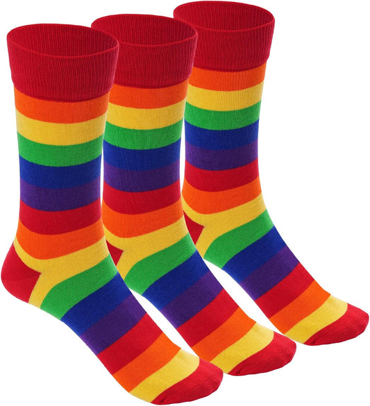 Rbenxia 3 Pairs Rainbow Gay Pride Cotton Novelty Socks LGBT Colorful Striped Socks Fun Dress Socks for Men and Women
