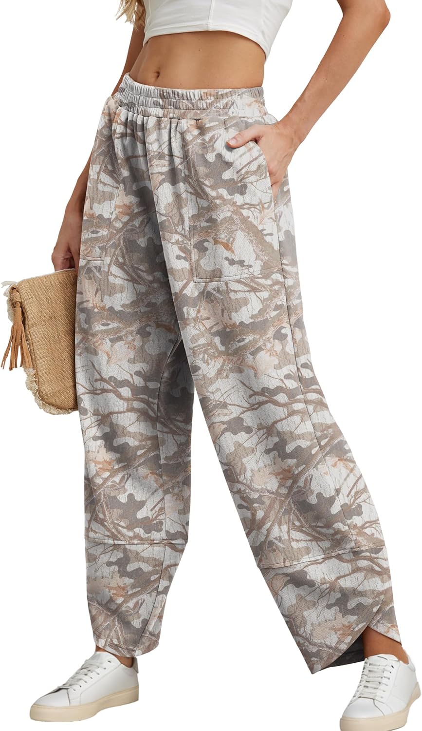 FREEOAK Womens Wide Leg Harem Pants Casual Loose Elastic Waist Solid Color Comfy Palazzo Lounge Baggy Sweatpants with Pockets