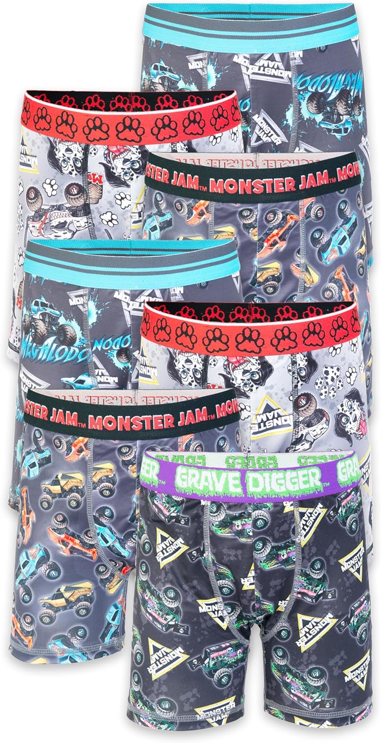 Monster Jam Boys' Exclusive 7-pk Athletic Boxer Briefs with Grave Digger, El Toro Loco & More, 2