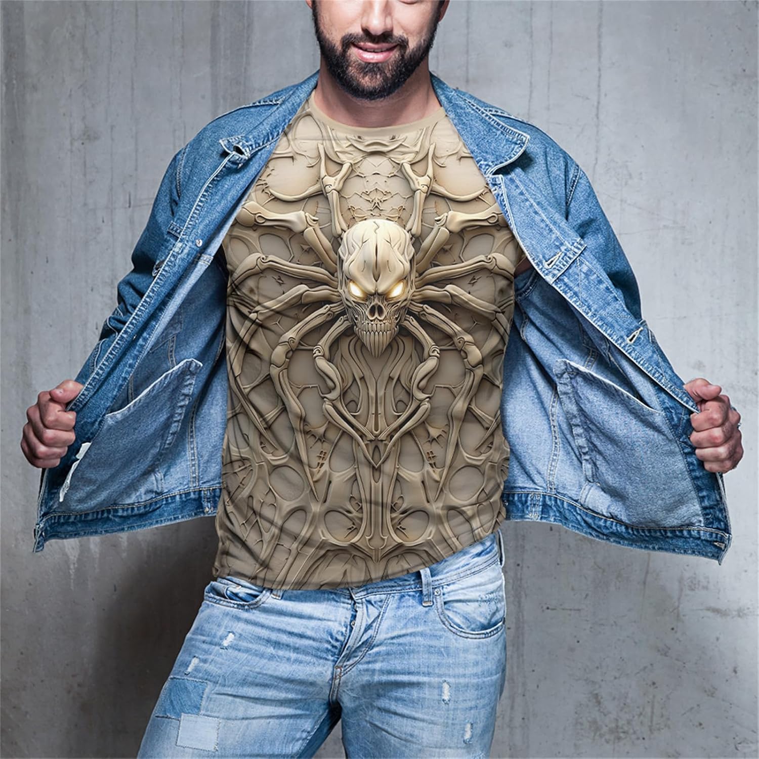 Wifru Graphic Tees Men S-3XL Skull Skeleton Print Personality Short Sleeve T-Shirt Novelty Pattern Vintage Funny Casual Shirt