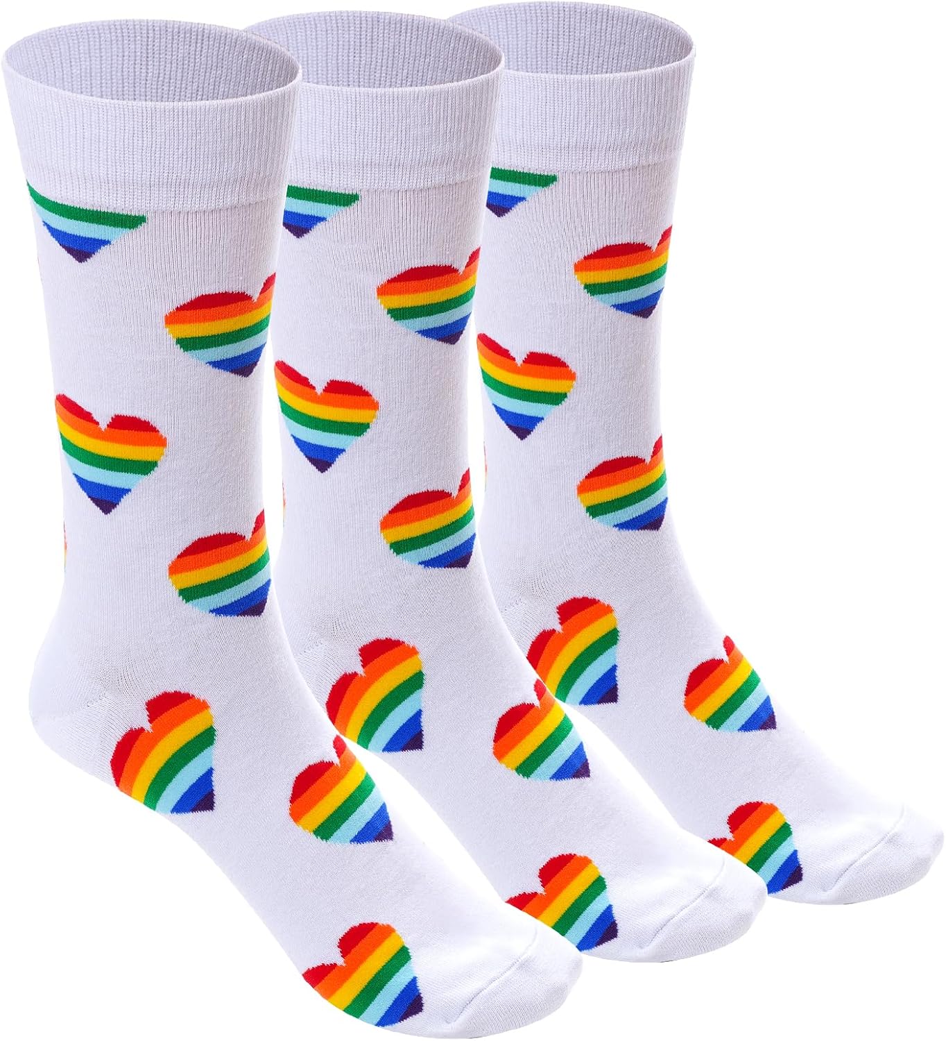 Rbenxia 3 Pairs Rainbow Gay Pride Cotton Novelty Socks LGBT Colorful Striped Socks Fun Dress Socks for Men and Women