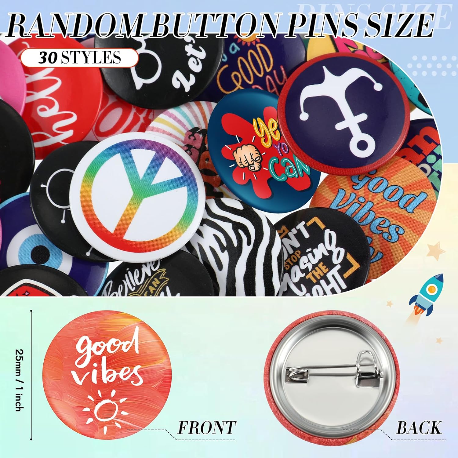 Kigeli 30 Pack 80's Buttons Pins 1 Inches/ 25 mm Retro Punk Button Pin Slogans Sayings Pinback Buttons for Backpacks Bags Hats Jeans