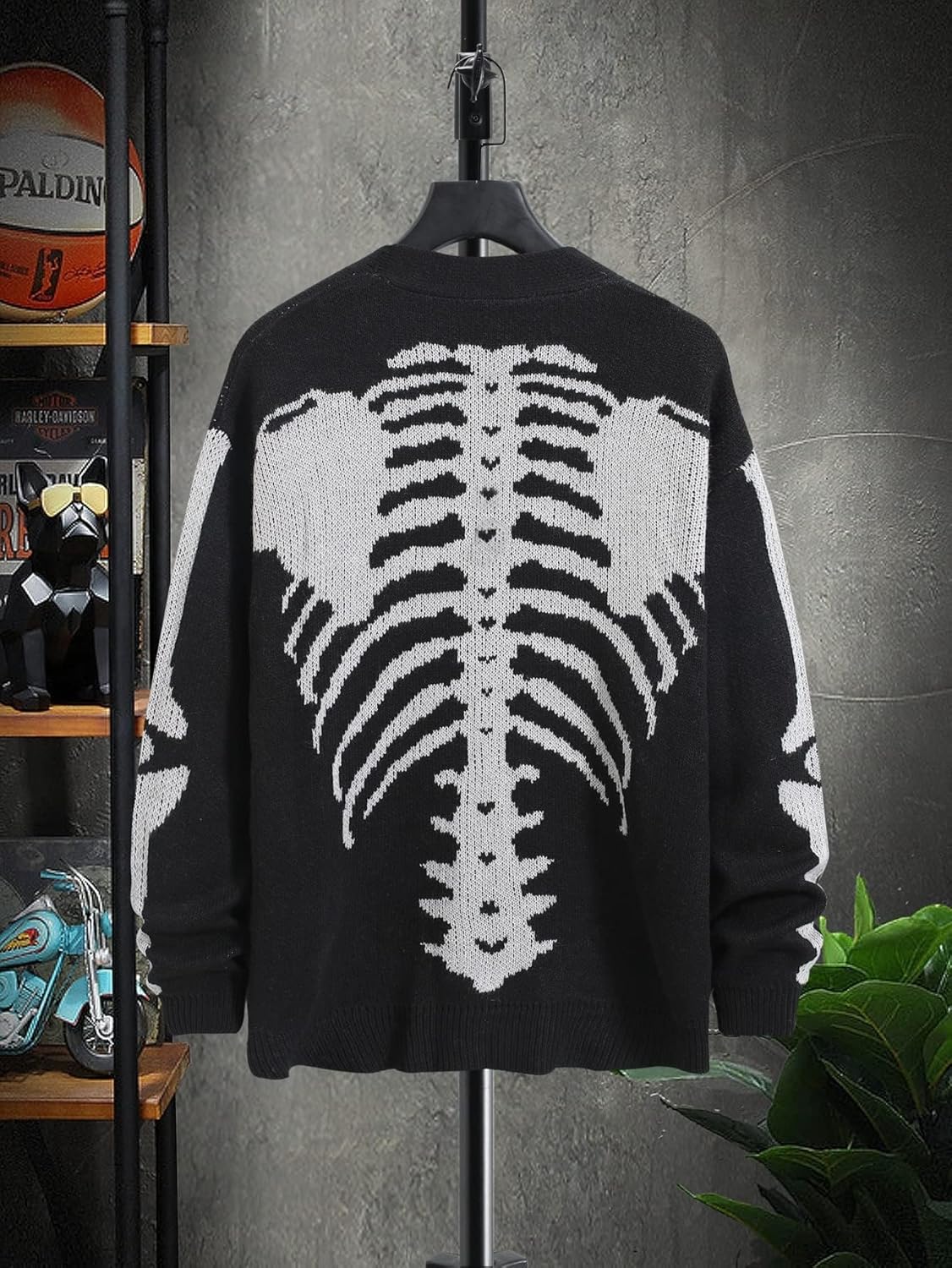 SHENHE Men's Skeleton Pattern Cardigan Sweaters Long Sleeve Unisex Outwear Knitted Coats