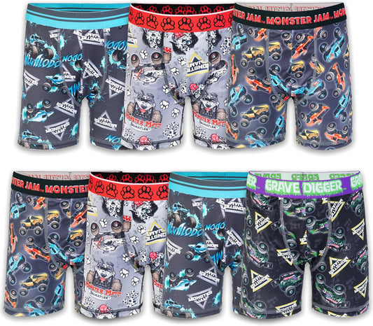 Monster Jam Boys' Exclusive 7-pk Athletic Boxer Briefs with Grave Digger, El Toro Loco & More, 2